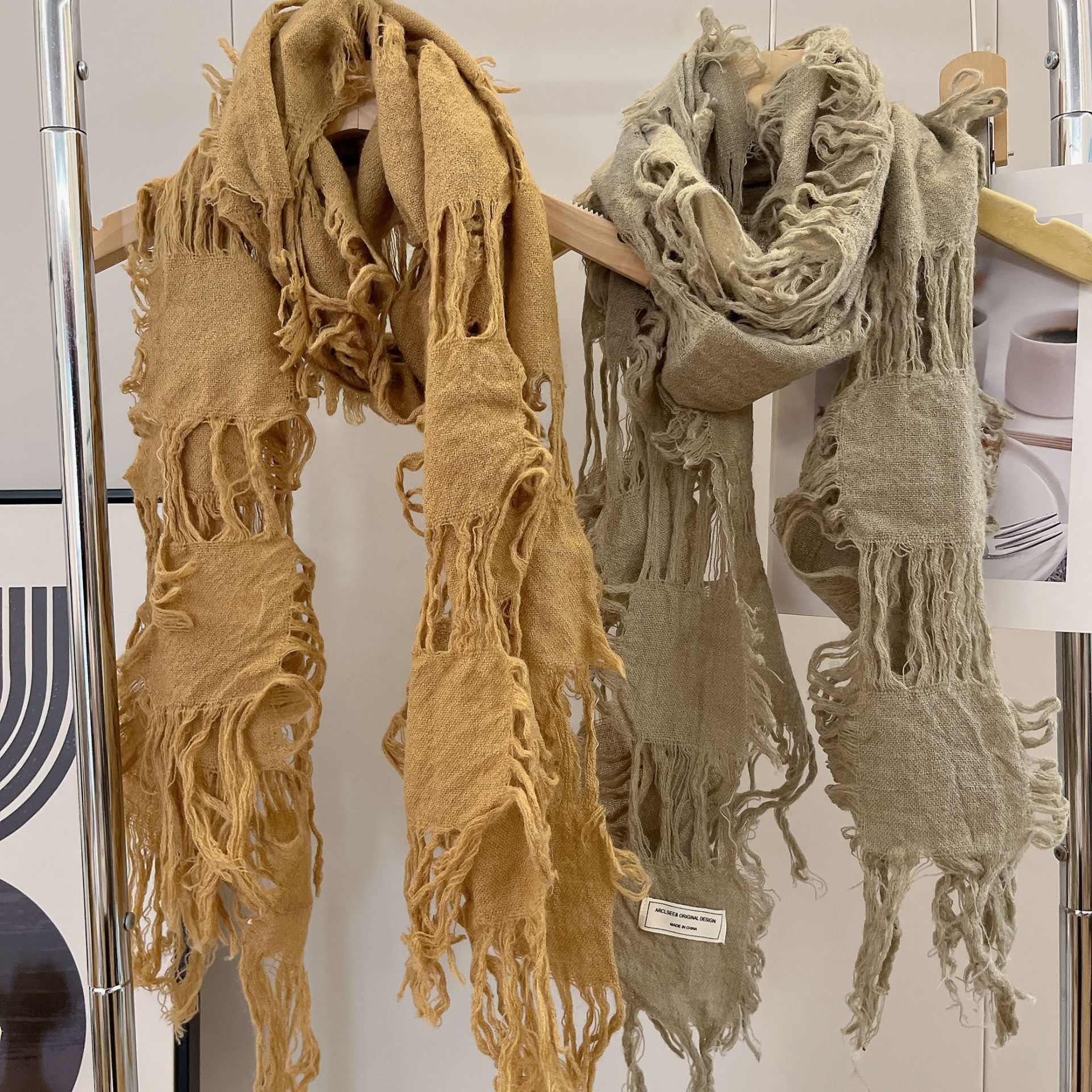 Wool Scarf Men - 2025 New Fashion Ripped Hole Tassel