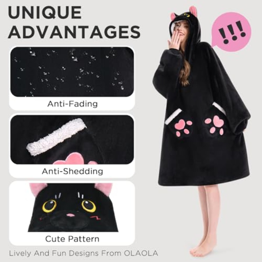 OLAOLA Black Cat Wearable Blan – обзор и цена Sherpa Hoodie Fleece