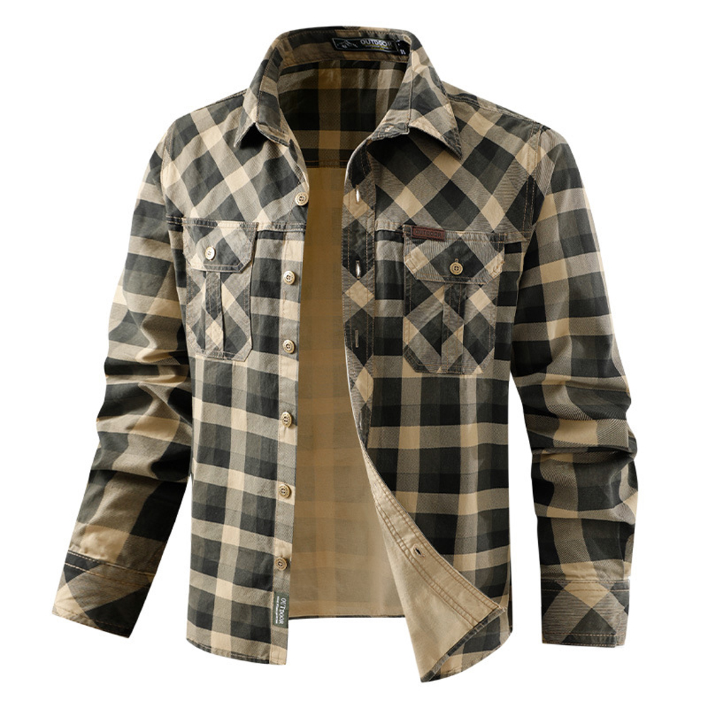 Spring Autumn Men's Cotton Pla – обзор и цена Flannel Shirt Lined