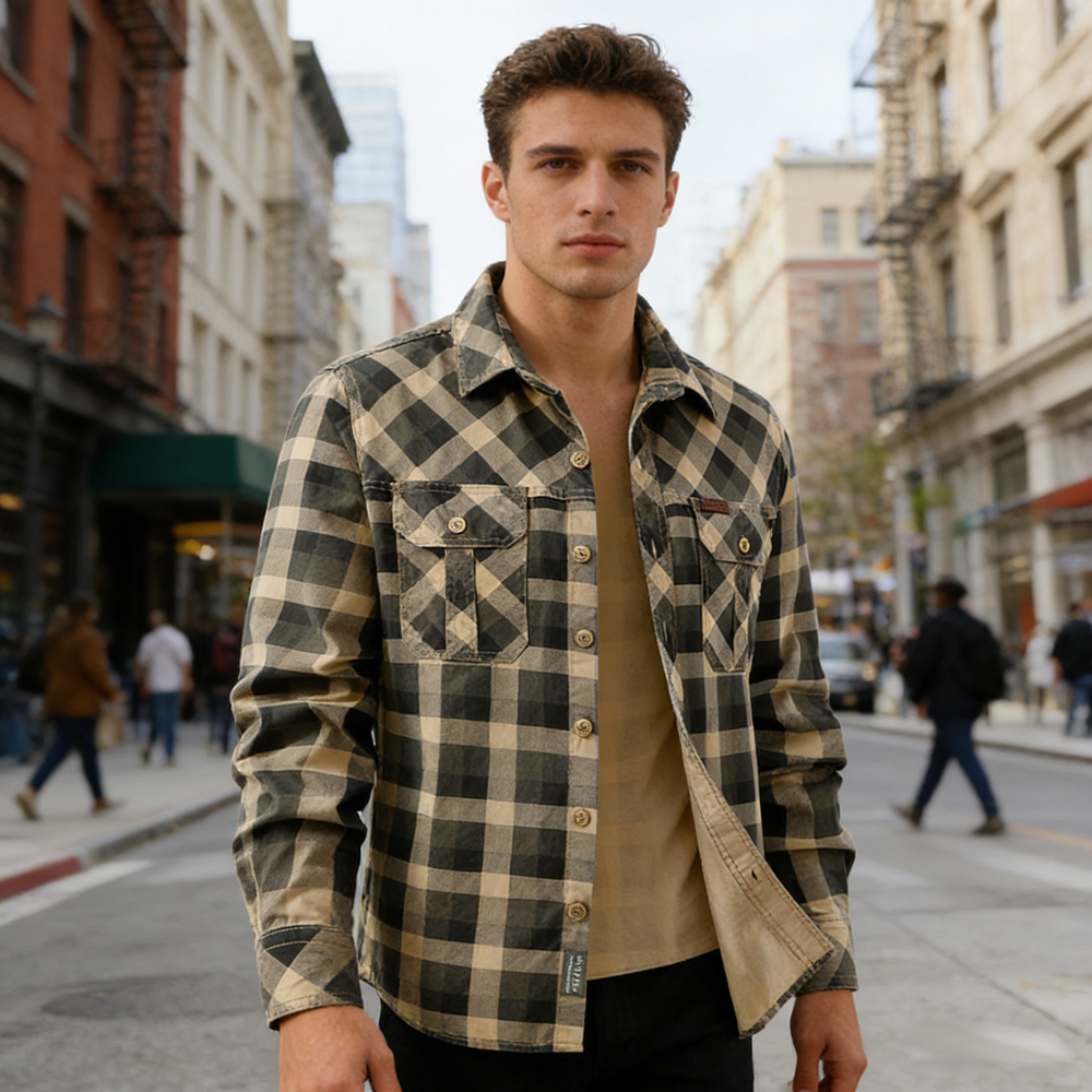 Spring Autumn Men's Cotton Pla – обзор и цена Flannel Shirt Lined