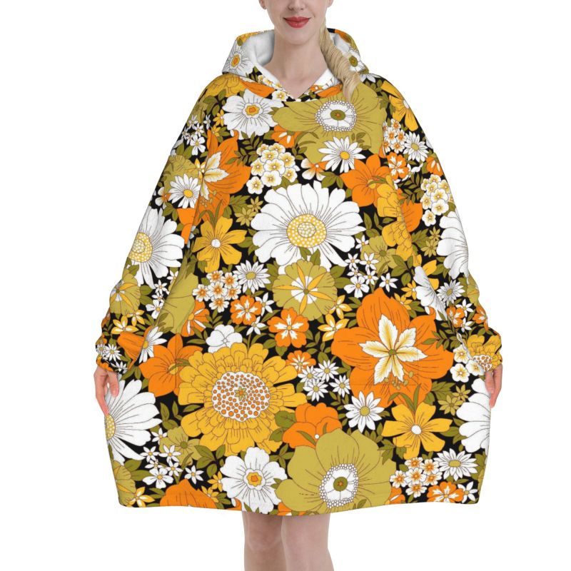 Hippie Flower Floral Retro Bla – обзор и цена Sherpa Hoodie Fleece