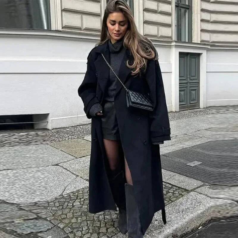 Elegant Grey Belt Long Faux Wo – обзор и цена Wool Coat Peacoat